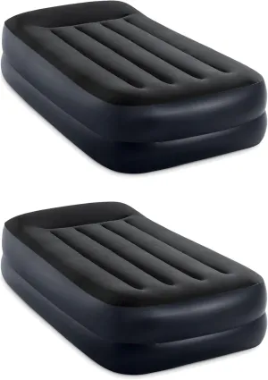 INTEX 64121ED Dura Beam Plus Pillow Rest Raised Velvet Blow Up Airbed Mattress with Built in Electronic Pump and Portable Storage Bag, Twin (2 Pack)