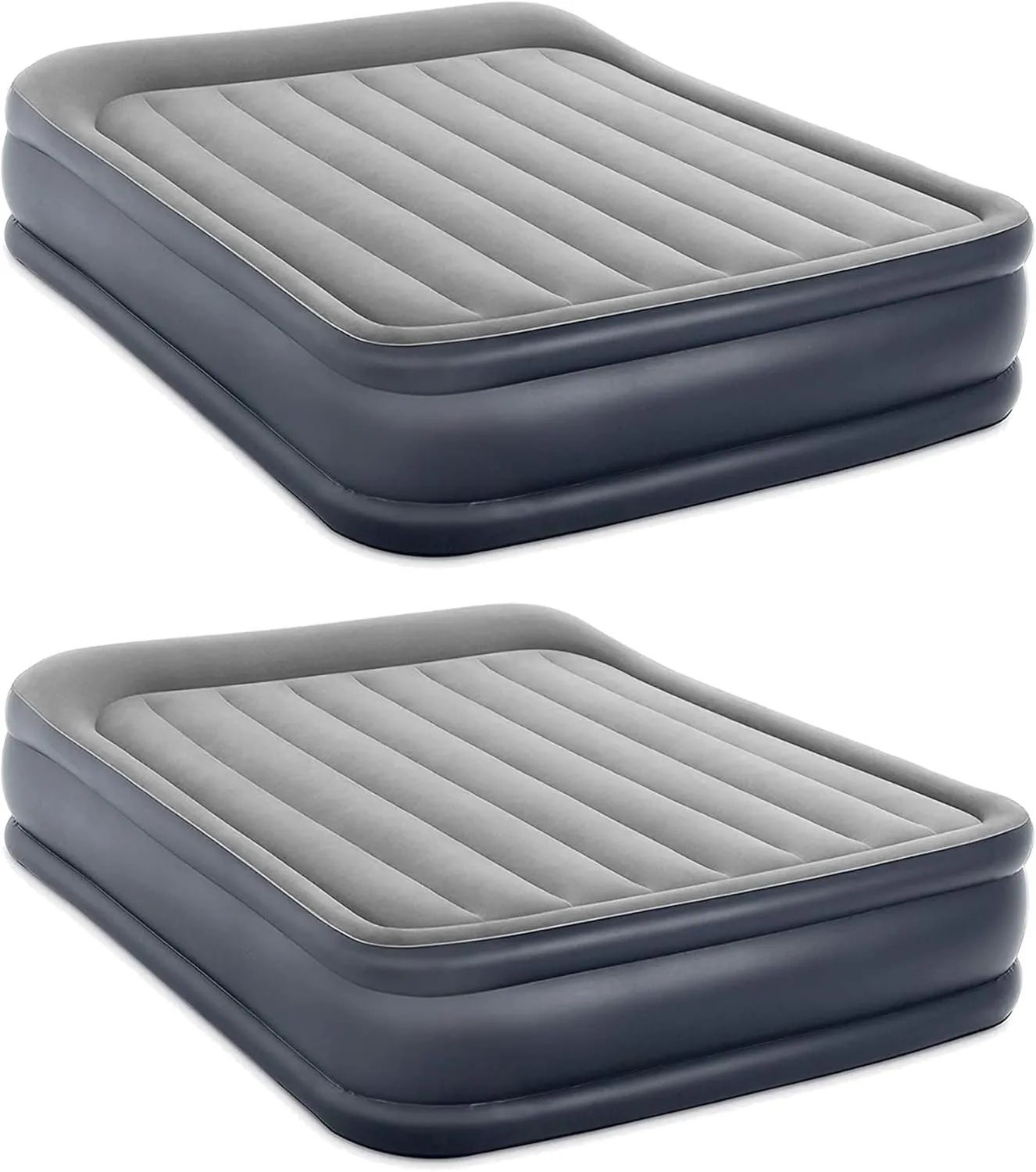 Intex Dura Beam Deluxe Fiber-Tech Pillow Rest Raised Velvet Blow Up Air Mattress Bed with Built in Electronic Pump and Carrying Bag, Queen (2 Pack)