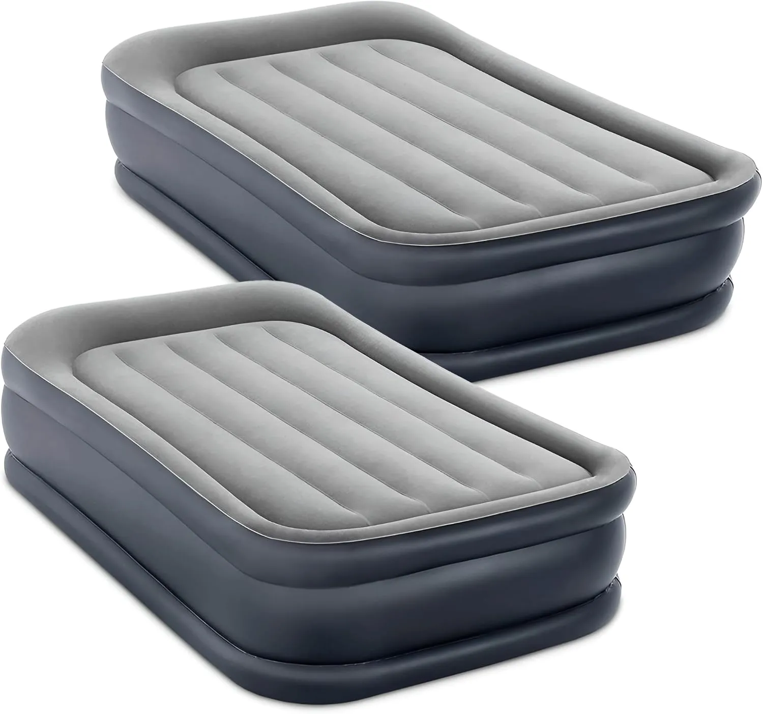 Intex Dura Beam Deluxe Pillow Raised Inflatable Velvet Fiber-Tech Airbed Mattress with Built in Pump & Portable Storage Carrying Case, Twin (2 Pack)