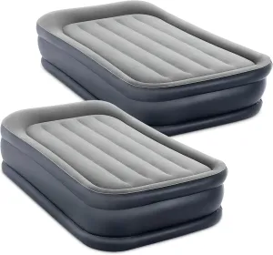 Intex Dura Beam Deluxe Pillow Raised Inflatable Velvet Fiber-Tech Airbed Mattress with Built in Pump & Portable Storage Carrying Case, Twin (2 Pack)