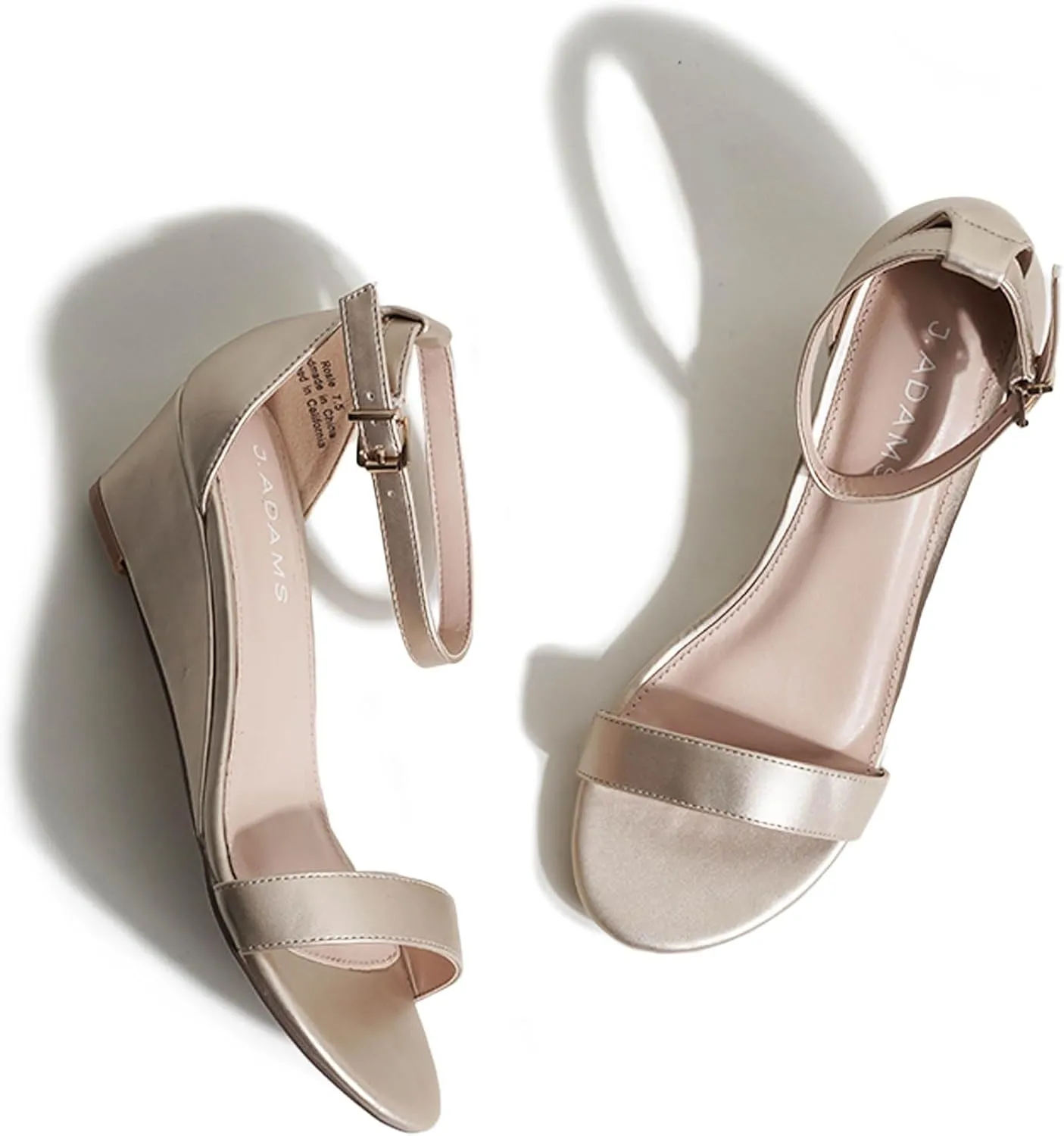 J. Adams Rosie Heeled Sandal – Low Wedge Sandals for Women, Ankle Strap, Dressy Wedding Wedges, Strappy Wedge Shoes, Short Heel Sandals for Bridal, Casual & Formal Wear