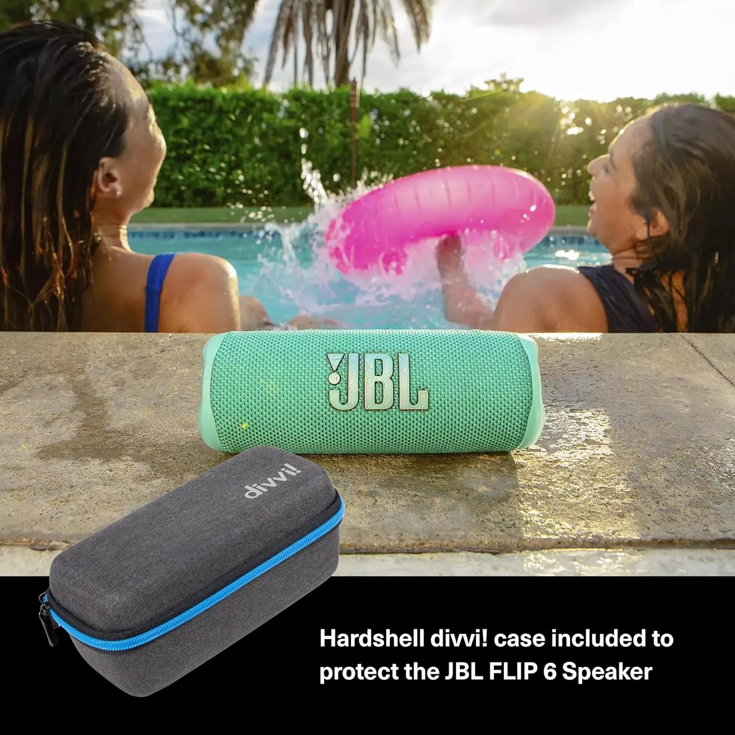 JBL Flip 6 (Black)   Bundle with divvi! Protective Hardshell Case