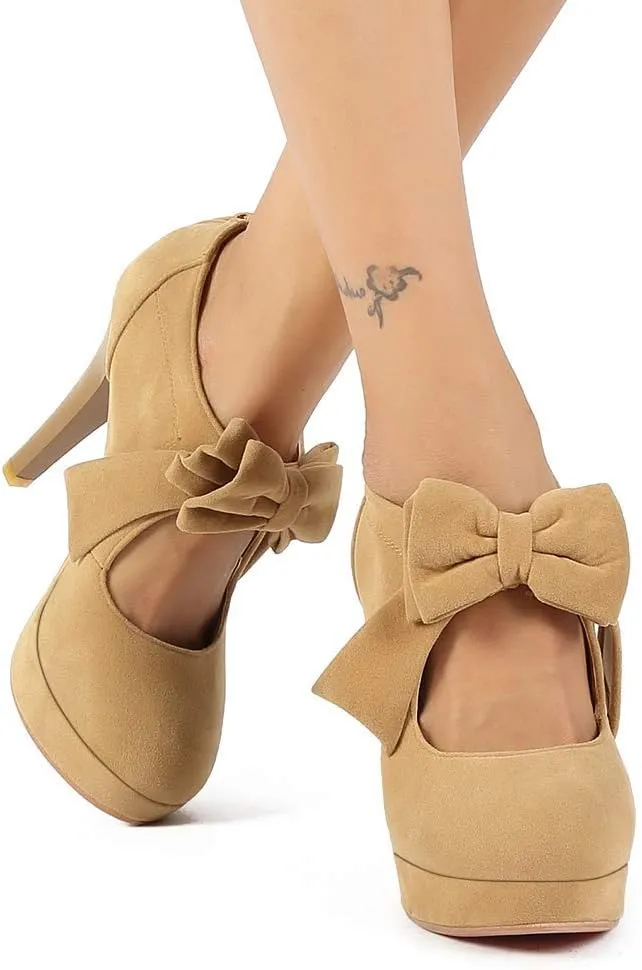 JITUUE Fashion Vintage Womens Sweet Small Bowtie Bowknot Suede Platform Pumps Ladies Sexy High Heeled Back Zipper Shoes
