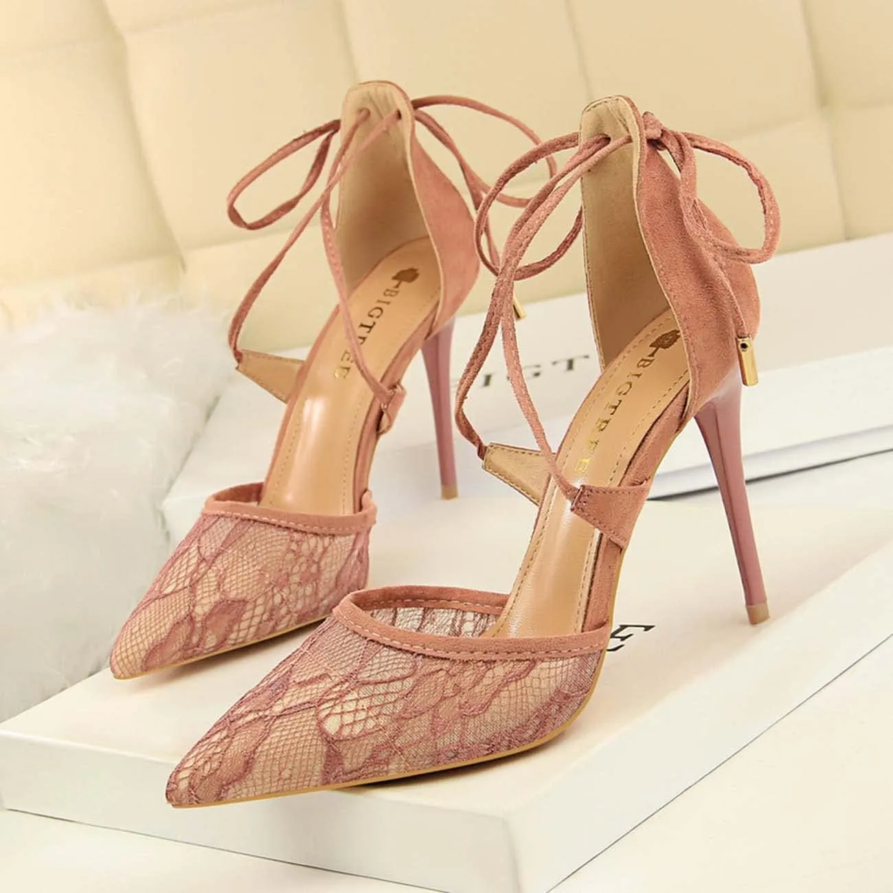 JOEupin Women's Lace Bridal High Heel Peep Toe Open Toe Cover Dress Pump
