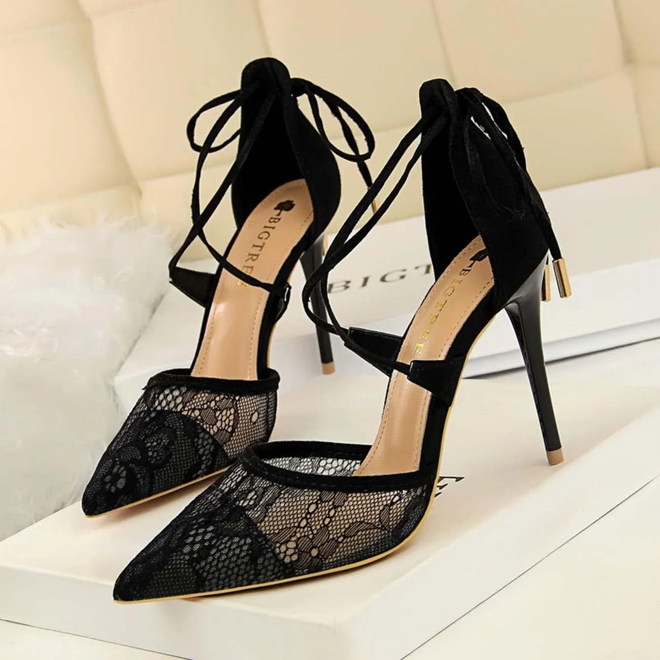 JOEupin Women's Lace Bridal High Heel Peep Toe Open Toe Cover Dress Pump