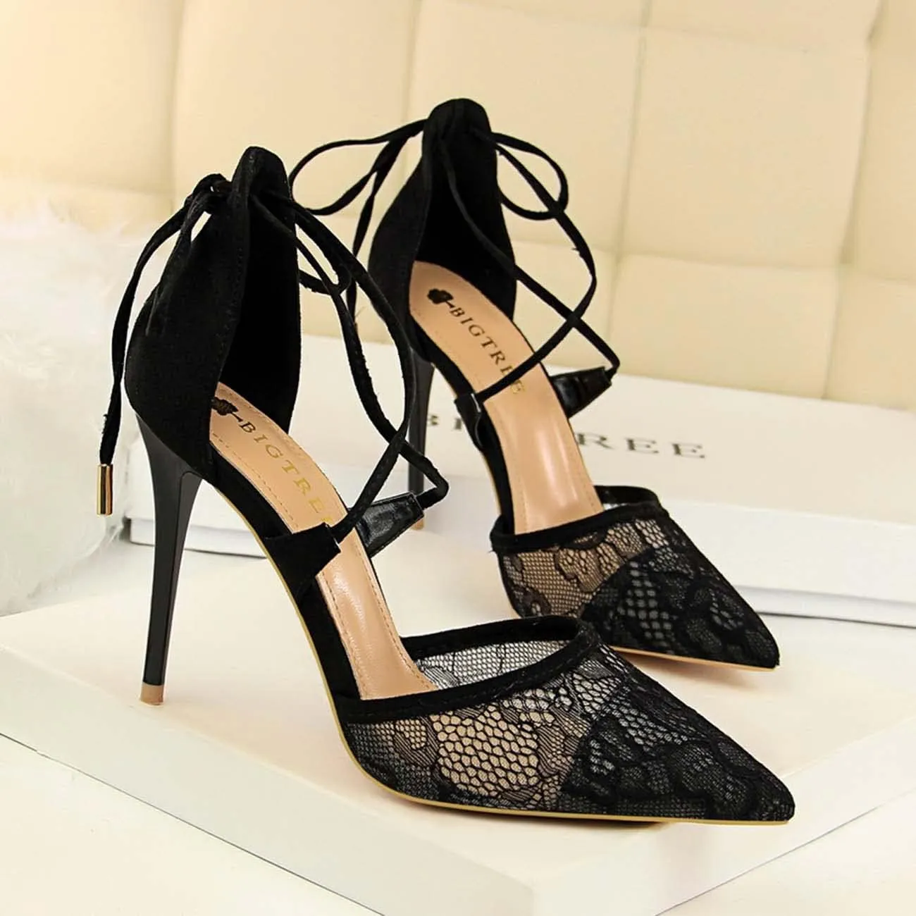 JOEupin Women's Lace Bridal High Heel Peep Toe Open Toe Cover Dress Pump