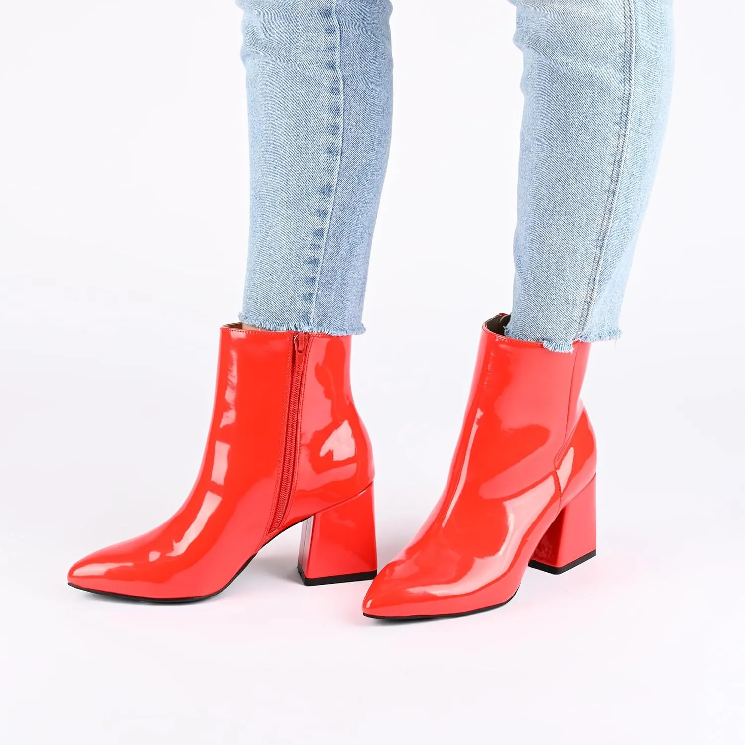 Journee Collection Womens Patent Leather Block Heel Ankle Boots