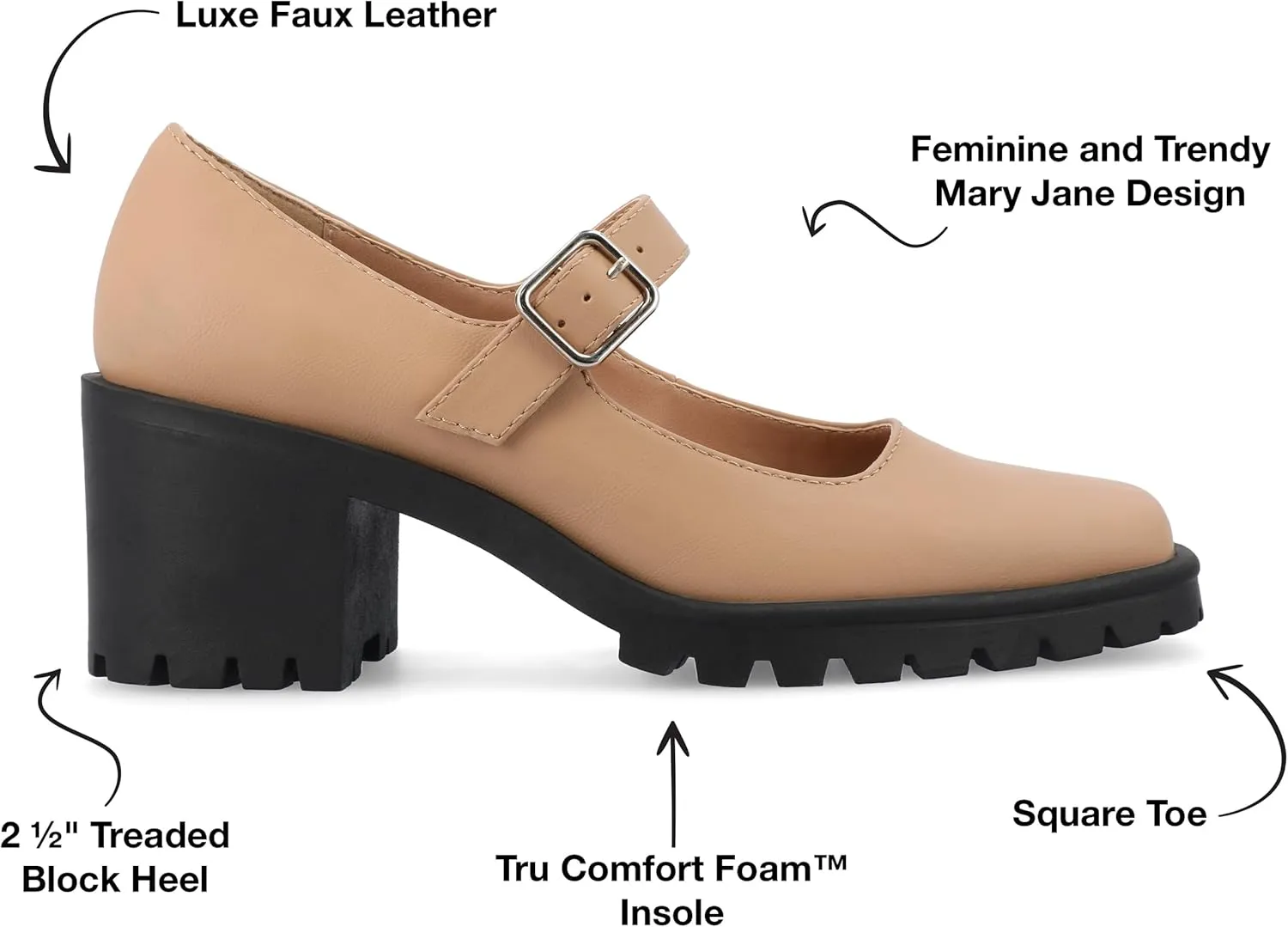 Journee Womens Gladys Tru Comfort Foam Treaded Outsole Mary Jane Pumps