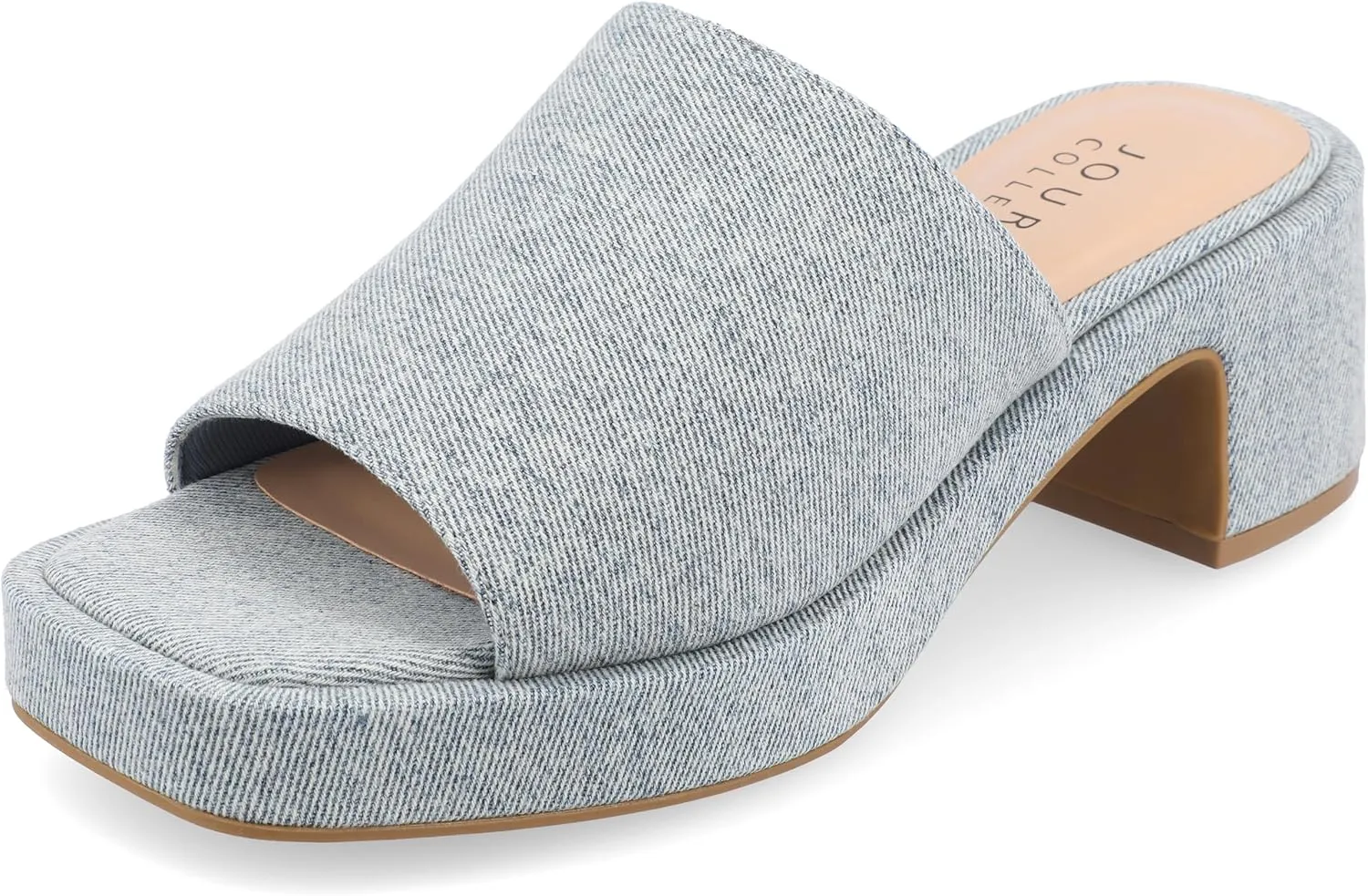 Journee Womens One Band Slip On Open Square Toe Covered Block Heel Slide Bessa Comfort Platform Sandals