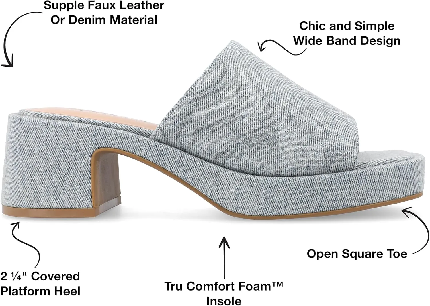 Journee Womens One Band Slip On Open Square Toe Covered Block Heel Slide Bessa Comfort Platform Sandals