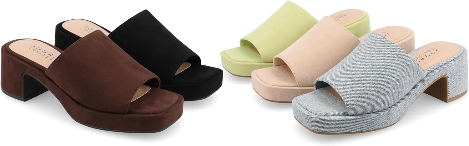 Journee Womens One Band Slip On Open Square Toe Covered Block Heel Slide Bessa Comfort Platform Sandals