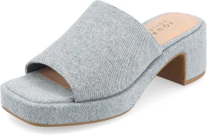 Journee Womens One Band Slip On Open Square Toe Covered Block Heel Slide Bessa Comfort Platform Sandals