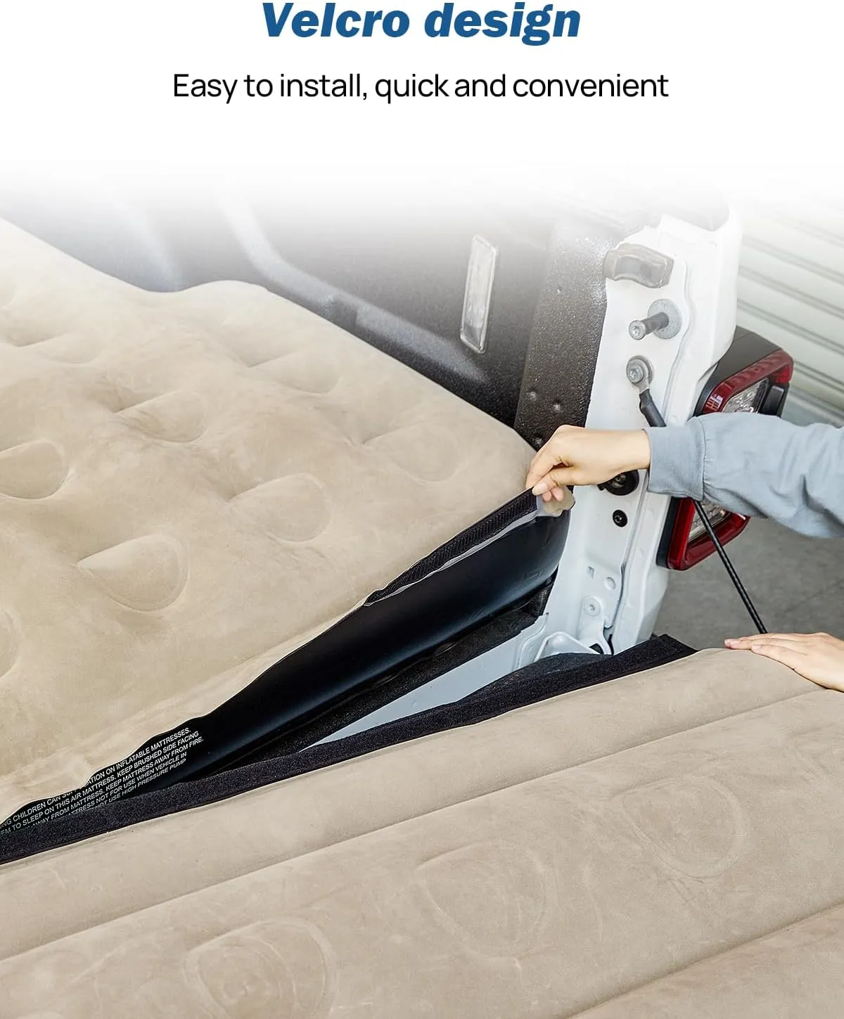 JOYTUTUS 5.5-5.8Ft Truck Bed Air Mattress with Removable Tailgate Extension,Thickened Inflatable Full Size Short Truck Beds, with Air Pump&2 Pillows,Camel&Black