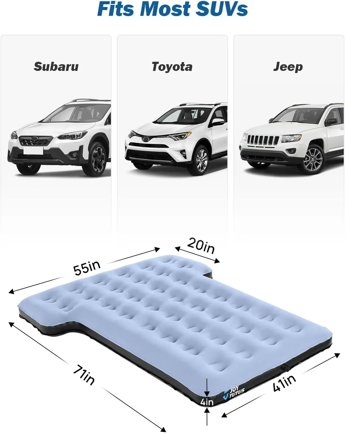 JOYTUTUS SUV Air Mattress Camping Bed,3.0 Thickened Flocking Car Camping Inflatable Mattress,Anti-Leakage,with 2 Pillows & Electric Pump Universal Car Bed for SUV Trunk and Rear Seat