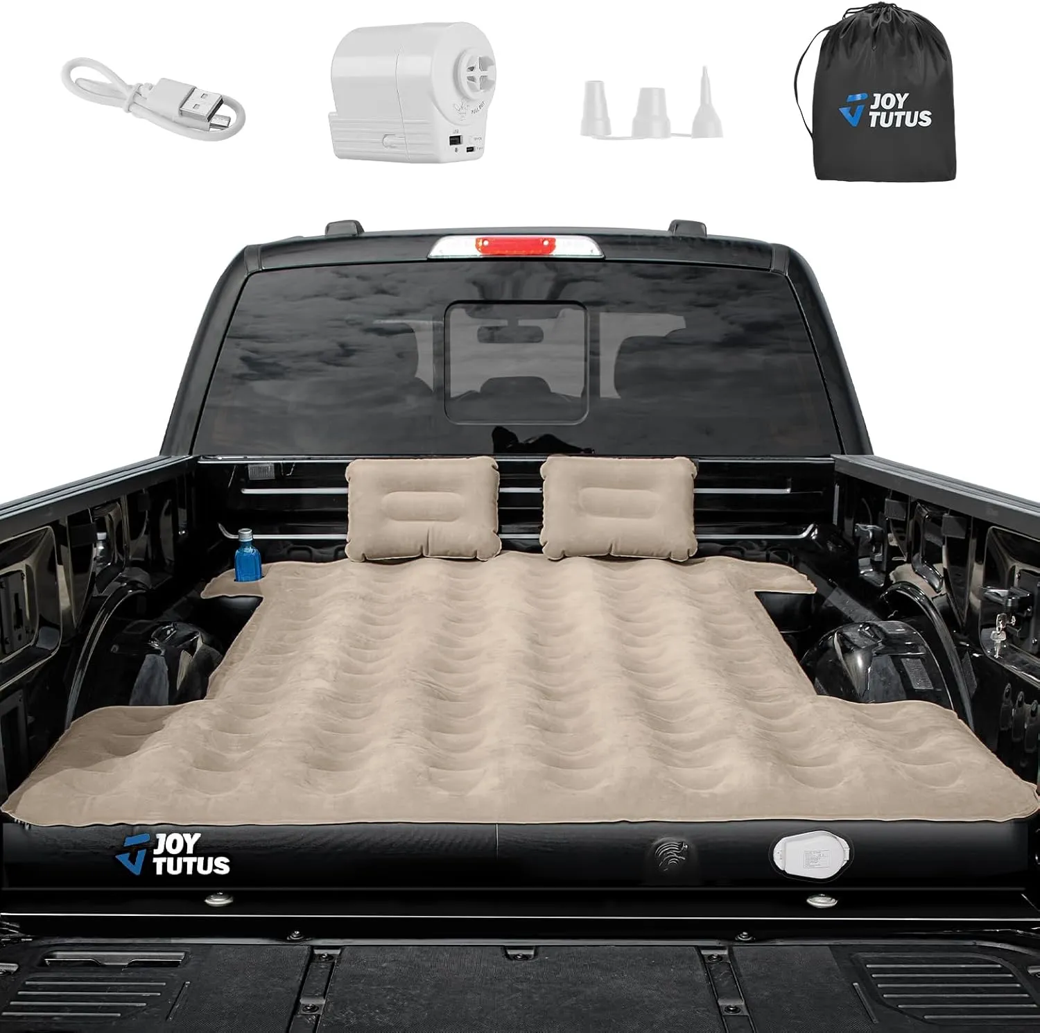 JOYTUTUS Truck Bed Air Mattress for 5.5-5.8Ft with Built-in Air Pump, Full Size Inflatable Mattress Short Beds for Outdoor Camping, with Carry Bag & Cup Holder