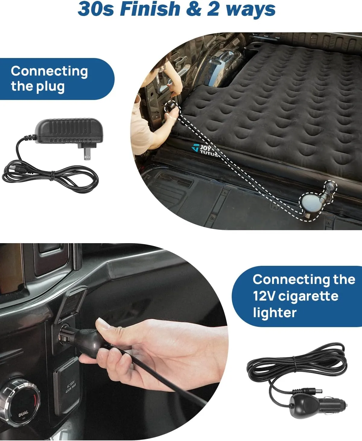 JOYTUTUS Truck Bed Air Mattress for 5.5-5.8Ft,Full Size Short Beds for Pickup Outdoor Camping,Truck Tent Accessories with Carry Bag & Cup Holder & Cavity Design,Black