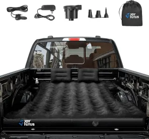 JOYTUTUS Truck Bed Air Mattress for 5.5-5.8Ft,Full Size Short Beds for Pickup Outdoor Camping,Truck Tent Accessories with Carry Bag & Cup Holder & Cavity Design,Black