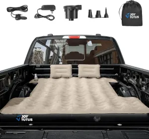 JOYTUTUS Truck Bed Air Mattress for 6.0-6.3Ft, Compact Regular Truck Beds,Anti-Leakage, with Air Pump&2 Pillows, Inflatable Pickup Mattress,Compatible with Tacoma&Ranger&Frontier,Camel&Black