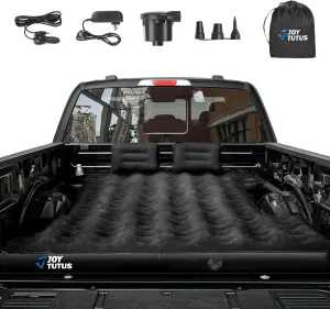 JOYTUTUS Truck Bed Air Mattress for 6.4-6.7Ft, Full Size Regular Beds for Pickup Outdoor Camping, Truck Tent Accessories with Carry Bag & Cup Holder & Cavity Design, Black