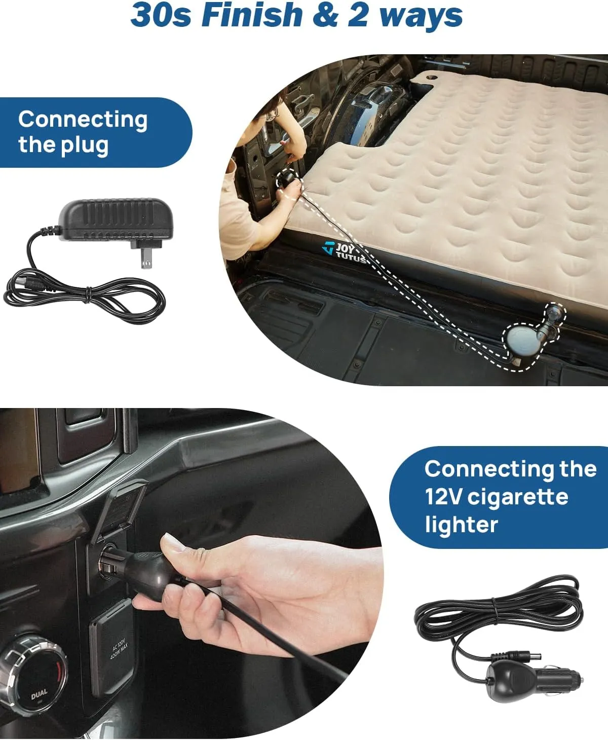 JOYTUTUS Truck Bed Air Mattress for 6.4-6.7Ft, Full Size Regular Beds for Pickup Outdoor Camping, Truck Tent Accessories with Carry Bag & Cup Holder & Cavity Design, Black