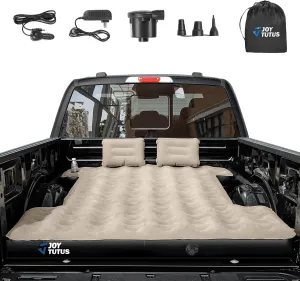 JOYTUTUS Truck Bed Air Mattress for 6.4-6.7Ft, Full Size Regular Beds for Pickup Outdoor Camping, Truck Tent Accessories with Carry Bag & Cup Holder & Cavity Design, Black