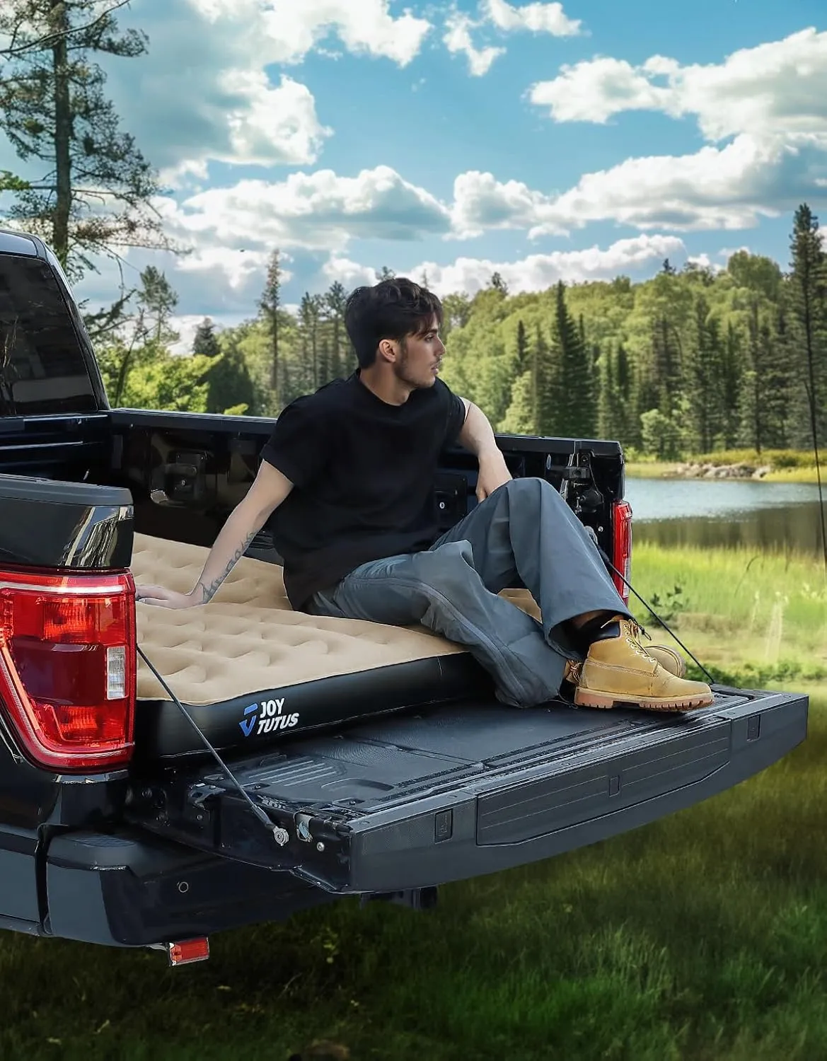 JOYTUTUS Truck Bed Air Mattress for 6.4-6.7Ft with Built-in Air Pump, Full Size Inflatable Mattress Short Beds for Outdoor Camping,with Carry Bag&Cup Holder