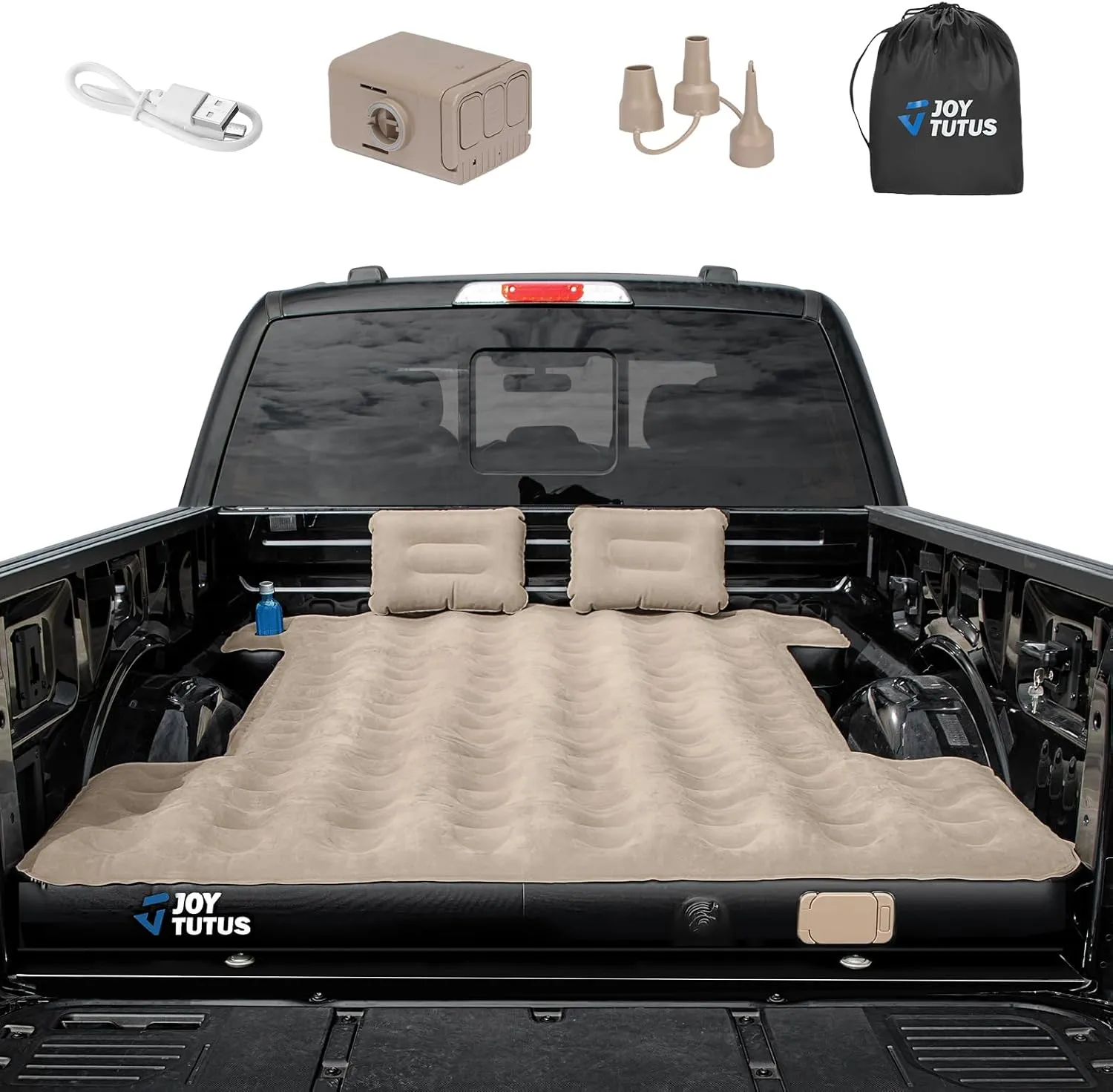 JOYTUTUS Truck Bed Air Mattress for 6.4-6.7Ft with Built-in Air Pump, Full Size Inflatable Mattress Short Beds for Outdoor Camping,with Carry Bag&Cup Holder