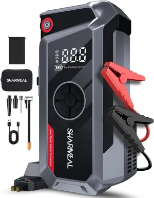 Jump Starter with Air Compressor, Sharmeal 5000A 150PSI Car Battery Jump Starter for 10.0L Gas and 9.0L Diesel, 12V Car Battery Jumper Starter with Large Display, Emergency Lights