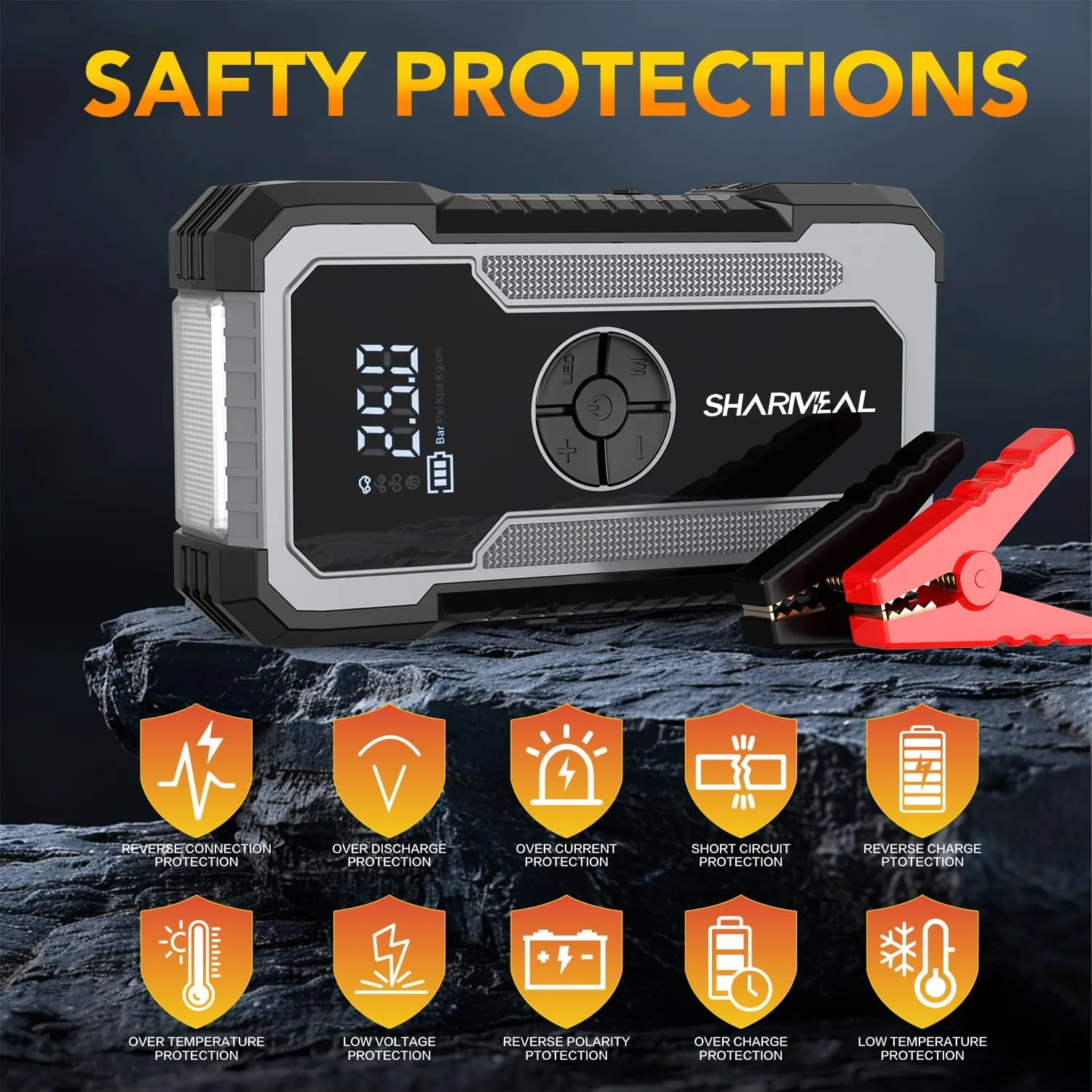 Jump Starter with Air Compressor, Sharmeal 5000A 150PSI Car Jump Starter Battery Pack (10.0 Gas/8.0L Diesel), 12V Car Battery Jump Starter