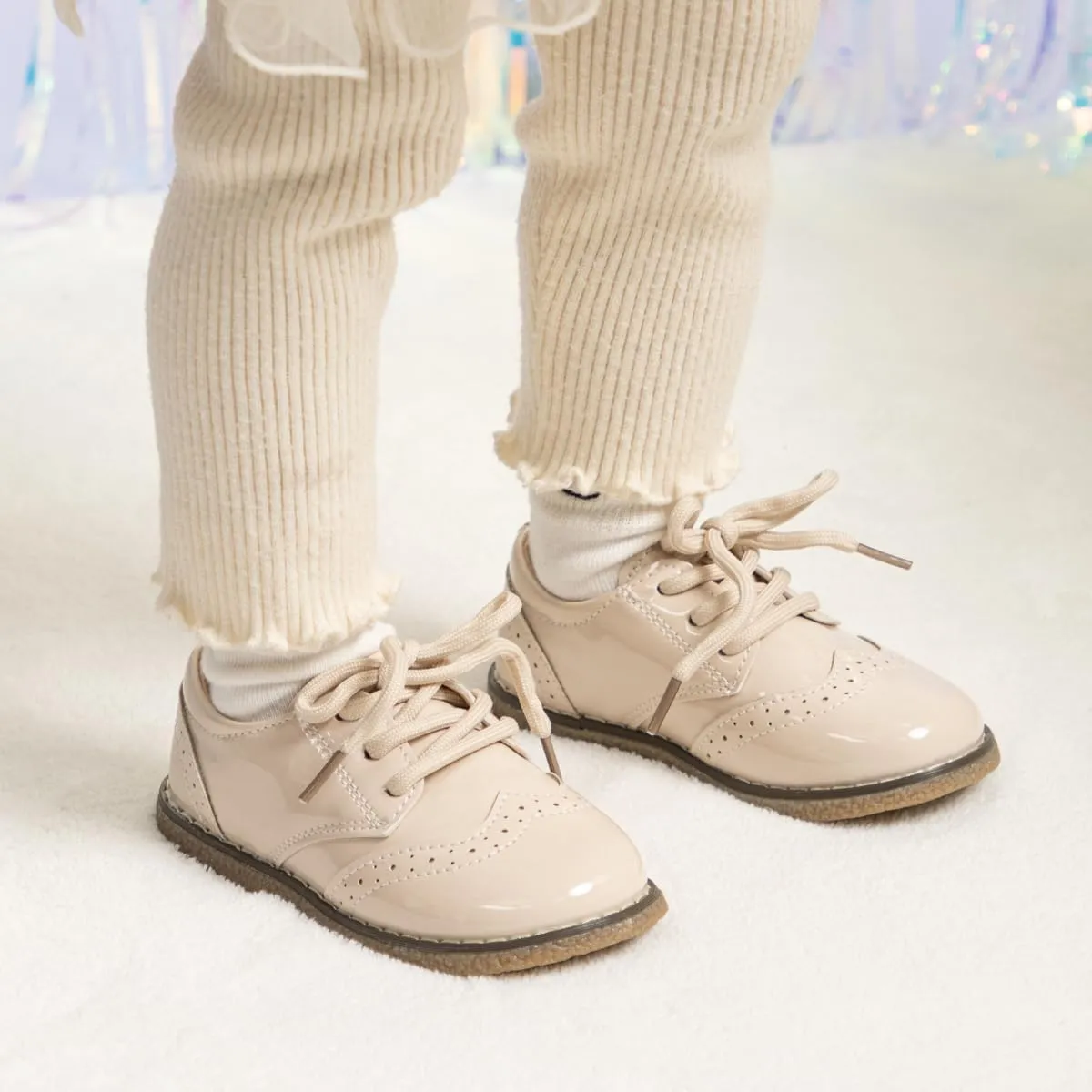 Kannior Boys Girls Oxford PU Leather Shoes Little Kid Wedding Dress Shoes Toddler Lace Up Non-Slip Texture Sole Loafer Flats Classic School Uniform Walking Shoes