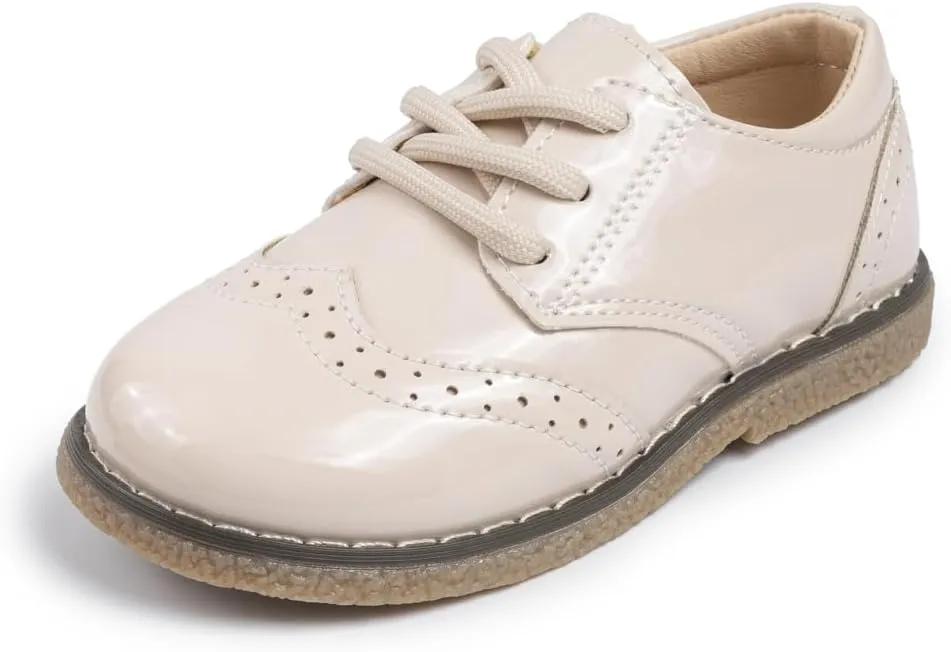 Kannior Boys Girls Oxford PU Leather Shoes Little Kid Wedding Dress Shoes Toddler Lace Up Non-Slip Texture Sole Loafer Flats Classic School Uniform Walking Shoes