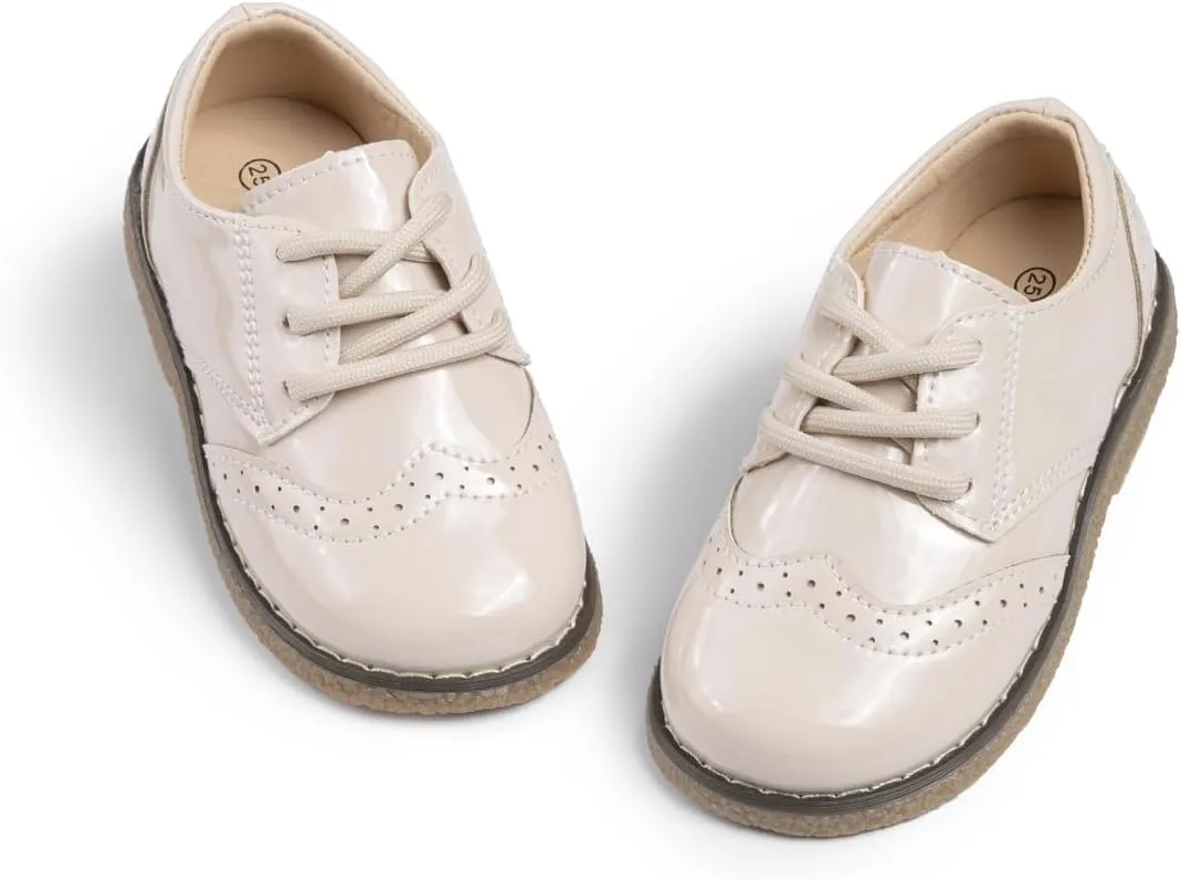 Kannior Boys Girls Oxford PU Leather Shoes Little Kid Wedding Dress Shoes Toddler Lace Up Non-Slip Texture Sole Loafer Flats Classic School Uniform Walking Shoes