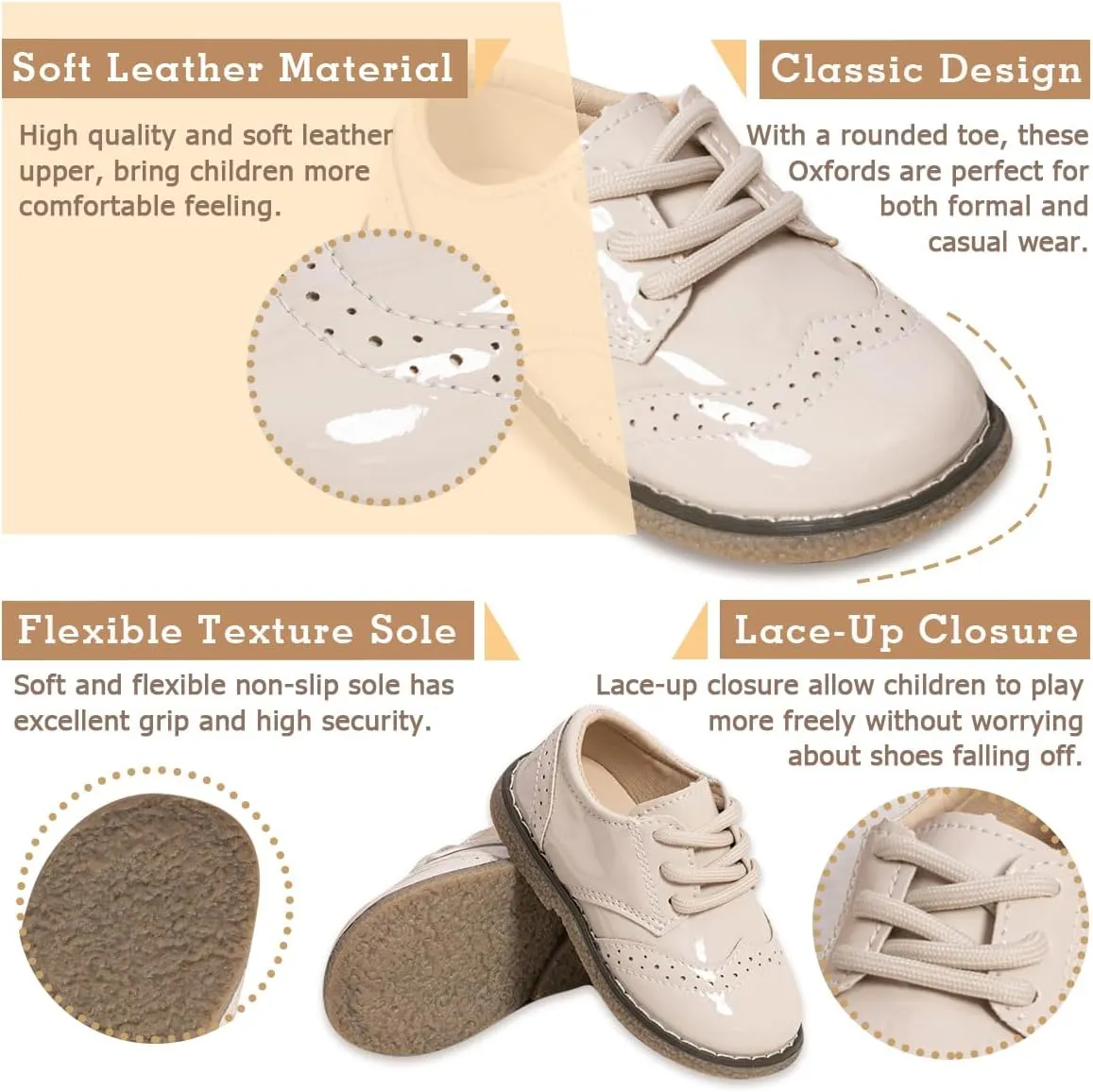 Kannior Boys Girls Oxford PU Leather Shoes Little Kid Wedding Dress Shoes Toddler Lace Up Non-Slip Texture Sole Loafer Flats Classic School Uniform Walking Shoes
