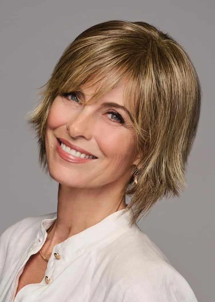 Kinetic Beauty Chin-Length Modern Edgy Bob Wig by Hairuwear, Average Cap - Light Brown