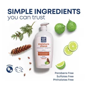 Kiss My Face Cedarwood   Bergamot Moisture Shave - 4 In 1 Shaving Cream - Cruelty Free and Vegan - With added Olive Oil and Aloe Leaf Extract - Vitamin E Rich - 11 fl oz Pump Bottle (Pack of 2)