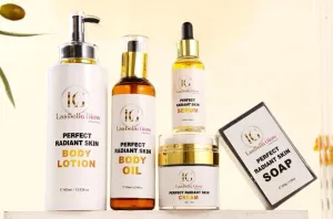LaaBelleGlow Perfect Radiant Skin Care Set, Body Lotion 13.53oz, Body Oil 6.76oz, Serum 2.03oz, Cream 1.76oz, Soap 7.05oz