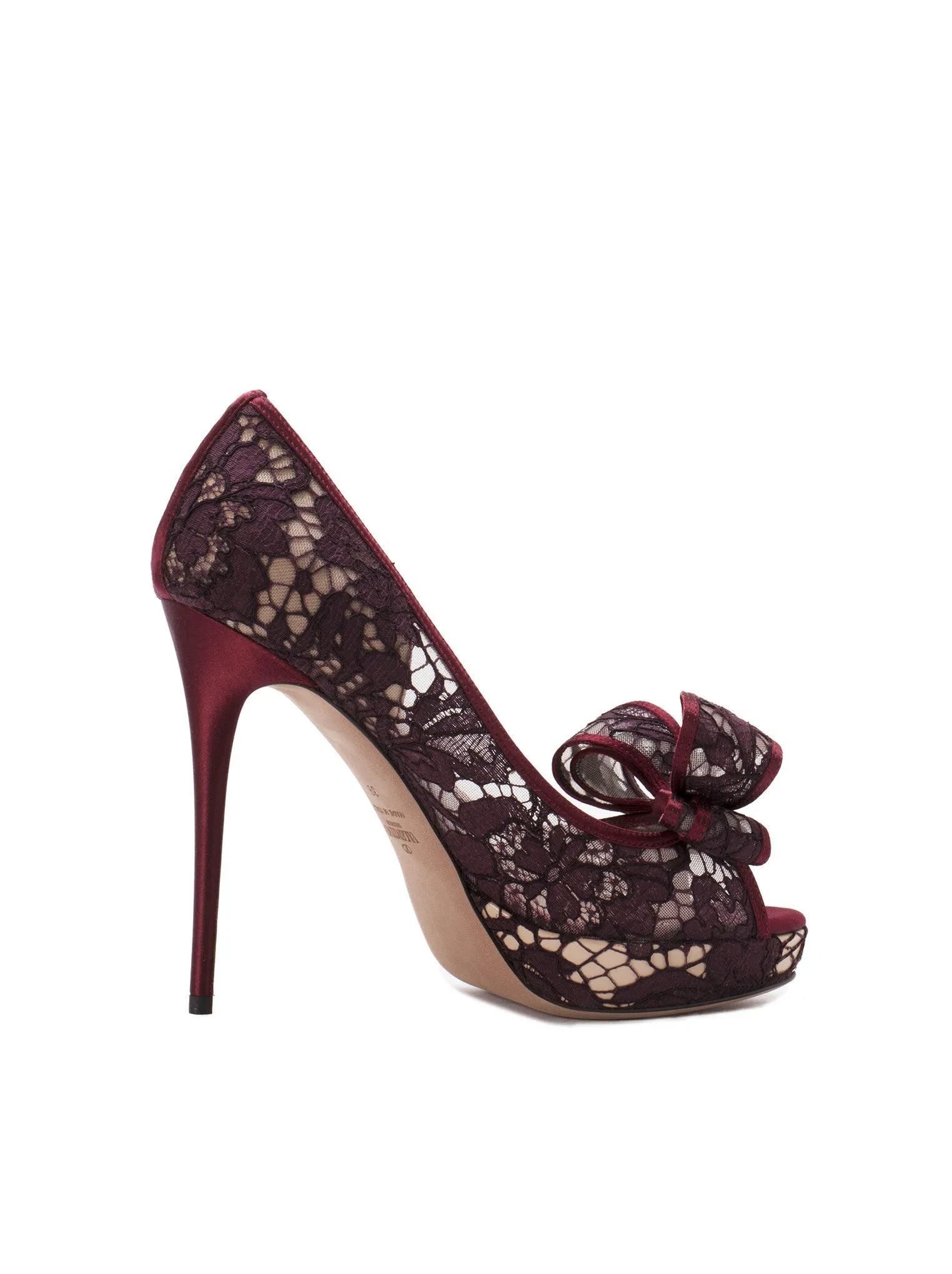 Lace Bow Peep-Toe Platform Pump - Bordeaux