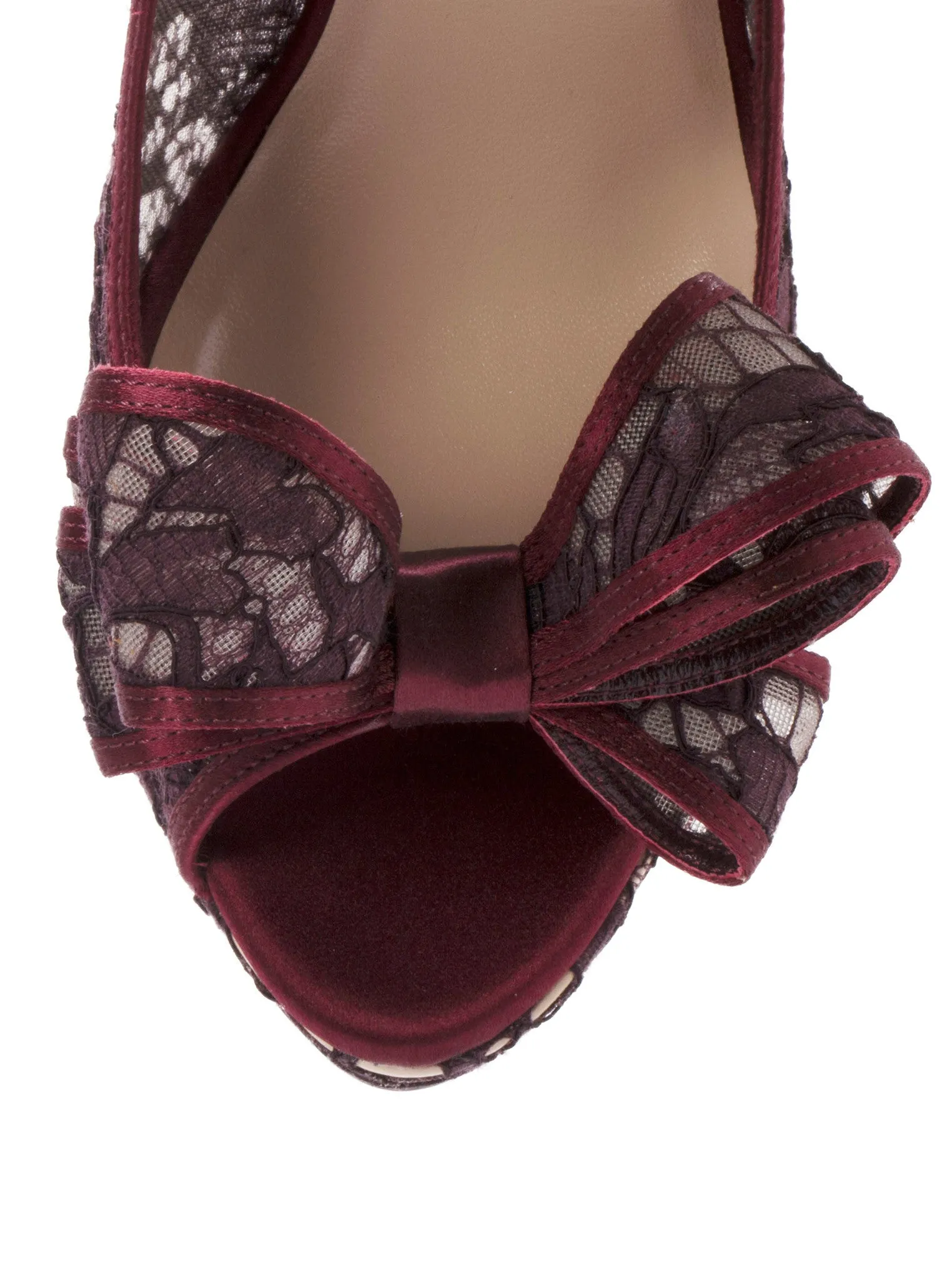 Lace Bow Peep-Toe Platform Pump - Bordeaux