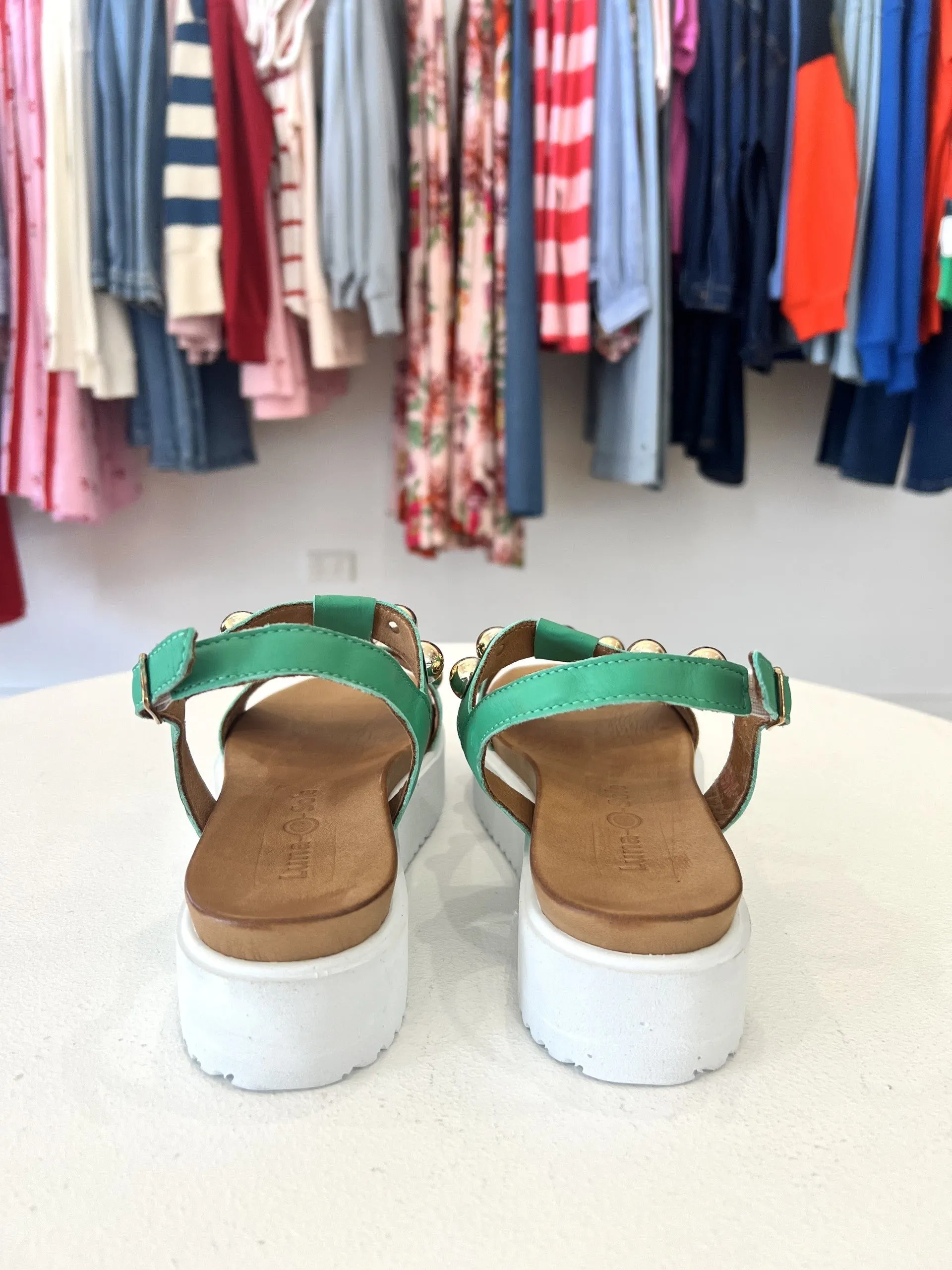 LAUREN STUD SANDAL || GREEN/GOLD