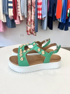 LAUREN STUD SANDAL || GREEN/GOLD