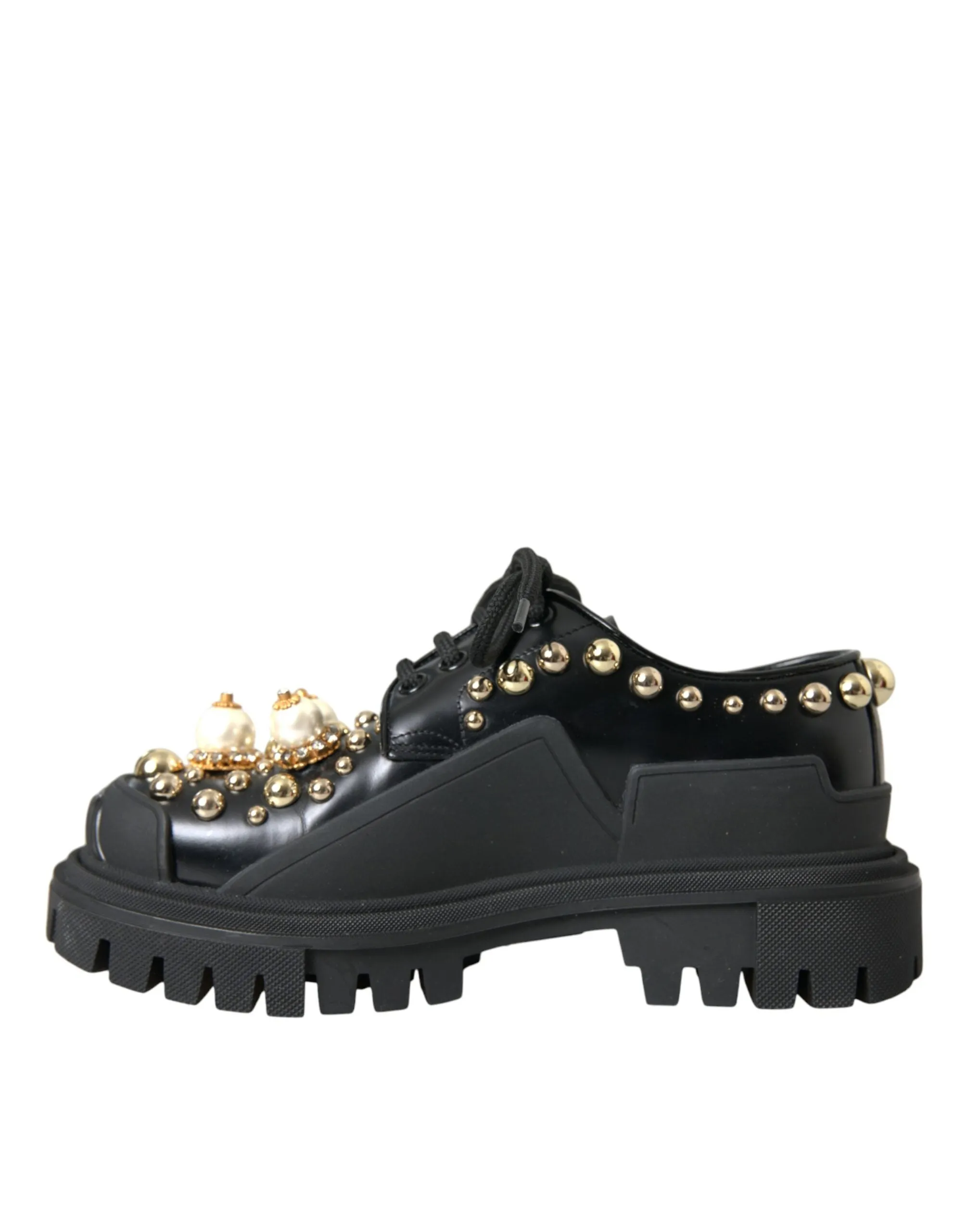 Leather Gabbana Value-based Dolce & Shoes Automated Embellished Black Derby Trekking