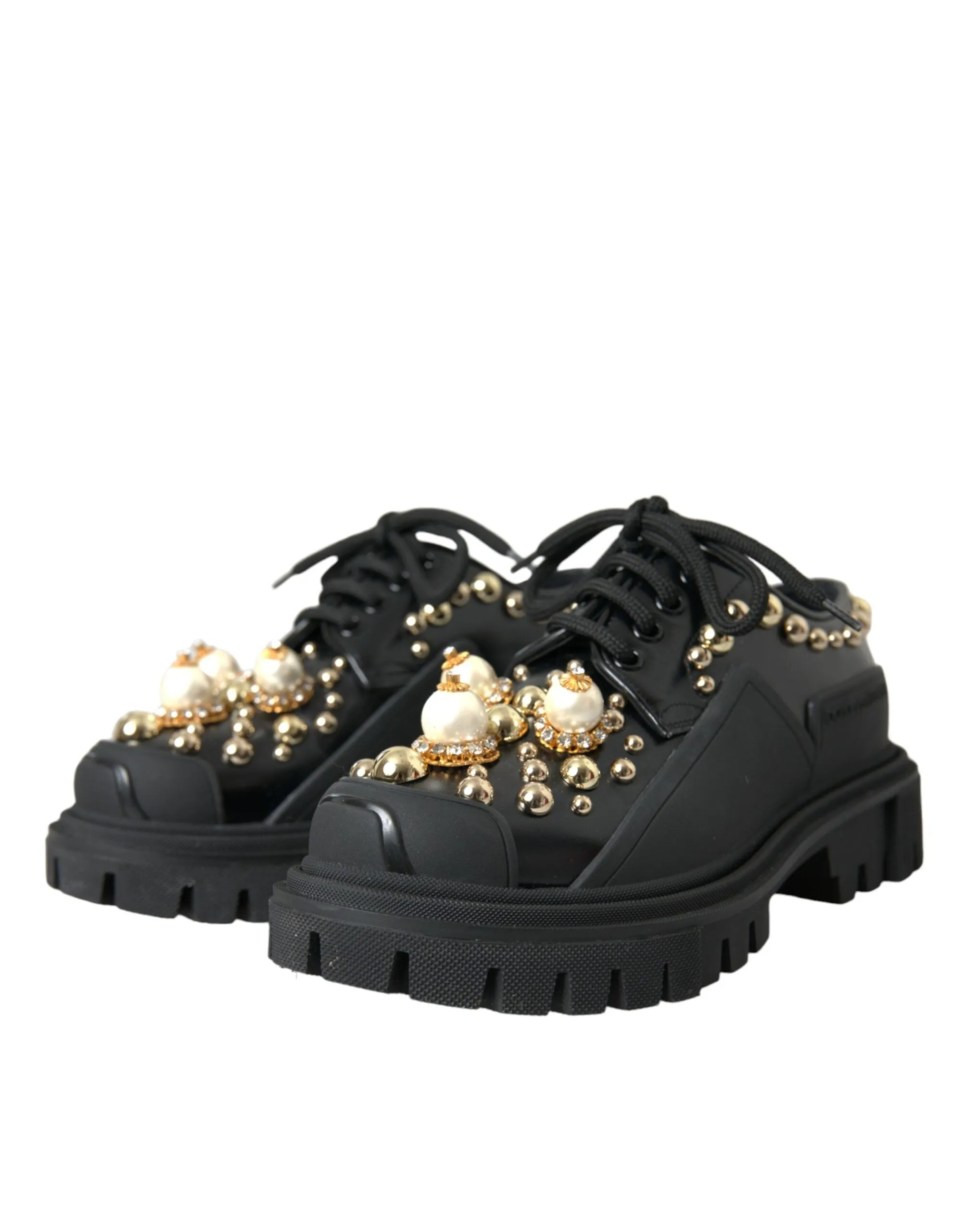 Leather Gabbana Value-based Dolce & Shoes Automated Embellished Black Derby Trekking