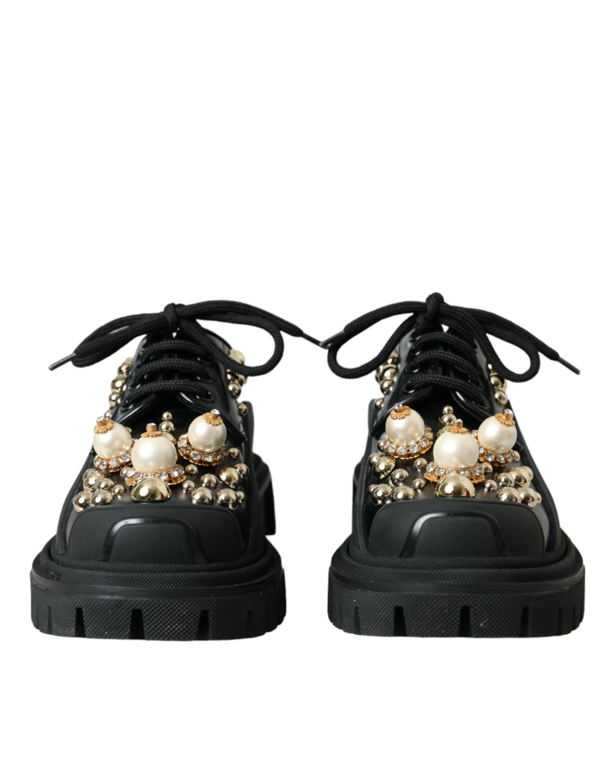 Leather Gabbana Value-based Dolce & Shoes Automated Embellished Black Derby Trekking