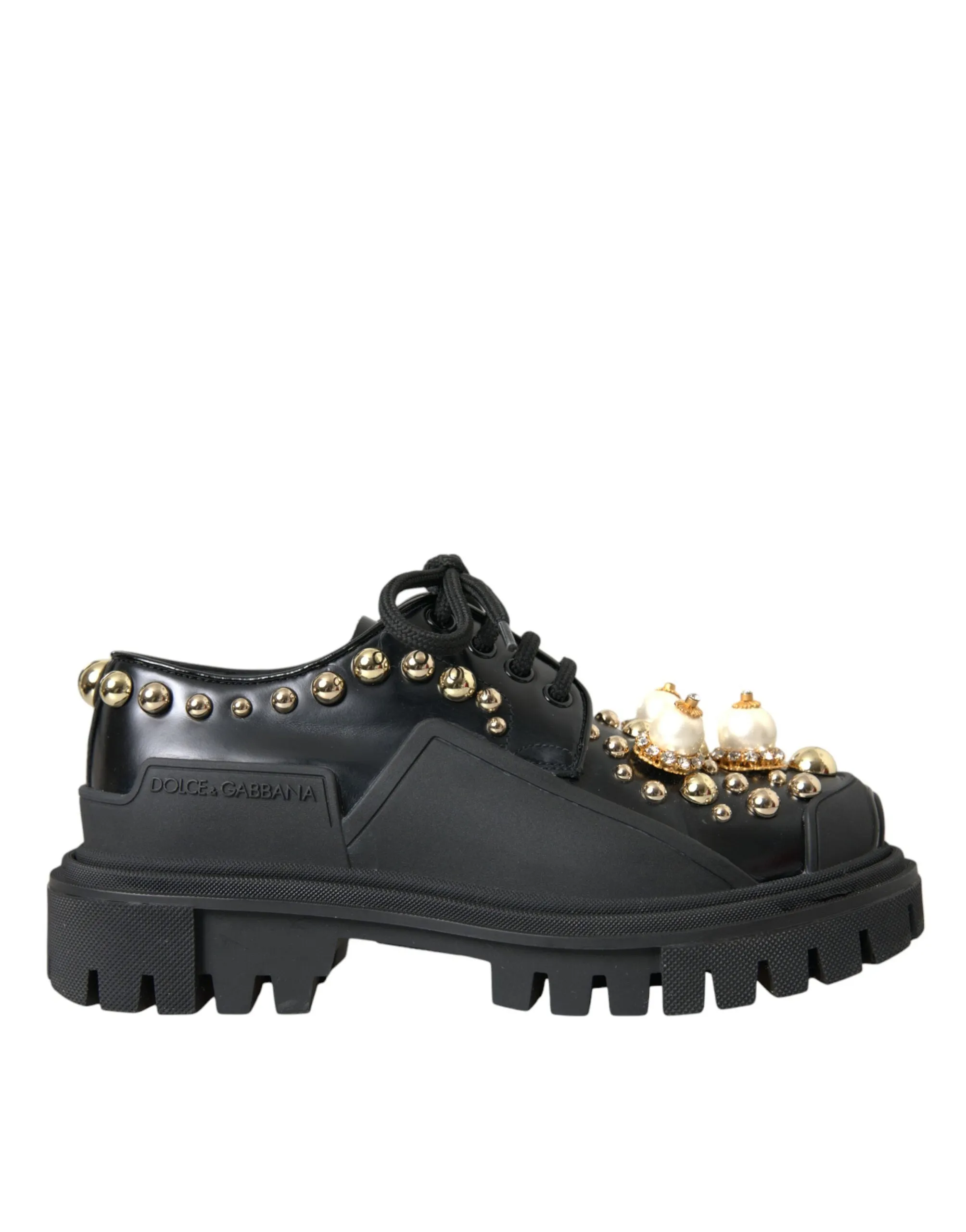 Leather Gabbana Value-based Dolce & Shoes Automated Embellished Black Derby Trekking