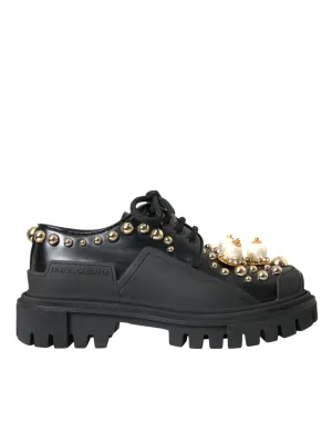 Leather Gabbana Value-based Dolce & Shoes Automated Embellished Black Derby Trekking
