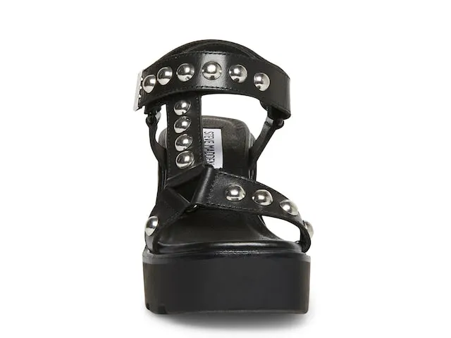 Leather Sonia Madden Steve Ankle Squared Open Toe Complete product line Black Sandals Unbeatable assortment Strap Platform