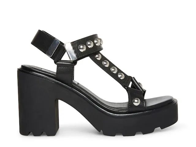 Leather Sonia Madden Steve Ankle Squared Open Toe Complete product line Black Sandals Unbeatable assortment Strap Platform