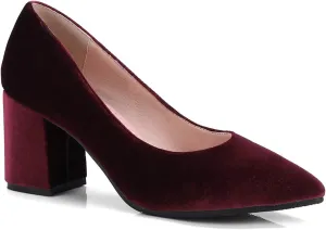 LEHOOR Women Chunky Heel Closed Pointed Toe Mary Jane Pumps Metal Buckle with Pearl Ankle Strap Mary Jane Heels Velvet Comfort Vintage Dress Shoes Block Heel Retro Bridal Party 4-11 M US