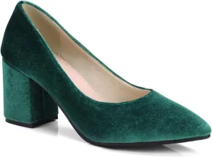 LEHOOR Women Chunky Heel Closed Pointed Toe Mary Jane Pumps Metal Buckle with Pearl Ankle Strap Mary Jane Heels Velvet Comfort Vintage Dress Shoes Block Heel Retro Bridal Party 4-11 M US
