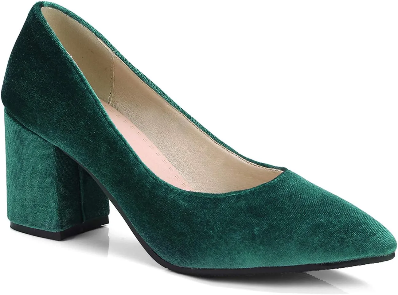 LEHOOR Women Chunky Heel Closed Pointed Toe Mary Jane Pumps Metal Buckle with Pearl Ankle Strap Mary Jane Heels Velvet Comfort Vintage Dress Shoes Block Heel Retro Bridal Party 4-11 M US